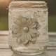 Vintage Lace Wedding Vase, Guest Book Pen Jar, Or Candle. Barn Wedding, Rustic Wedding. Mint