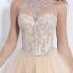 Champagne Halter High Neck Jewels Illusion Homecoming Dress
