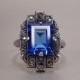 Art Deco Sterling Silver Sapphire Blue Glass Ring Marcasites Vintage 1920s Jewelry