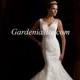 Trumpet/Mermaid V-neck Court Train Applique Lace Organza Wedding Dress 2014