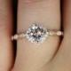 Katya 14kt Rose Gold Morganite And Diamonds Kite Cushion Halo WITHOUT Milgrain Engagement Ring (Other Metals And Stone Options Available)