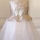 Pale Gold Flower Girl Dress Wedding Winter Bridesmaid Communion Christmas Sparkle Tulle Sequin Pageant Party Bridal White