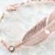 Rose Gold Feather Bracelet - Swarovski Pearl Beaded, Rose Gold Filled Chain, Gifts For Her, Garden, Bird Feather, Everyday Pretty