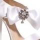 Oscar De La Renta - White Satin Pump With Ribbon And Diamond-Encrusted Accent Wedding Shoes
