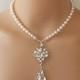 Wedding Necklace, Bridal Necklace, Statement Necklace, Swarovski Crystal and Swarovski Pearls, Vintage Style Brooch - PENELOPE