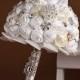 Handmade Flower Bridal Wedding Bouquet Crystal Pearls Silk Satin Brooch Rose
