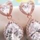 Rose Gold Teardrop Luxe Cubic Zirconia Heart Earring - Gifts For Her, Earrings, Bridal Gifts, Drop, Dangle, Pink Gold Weddings