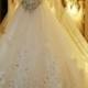 Real Sample Custom Made High Quality Strapless Sweetheart Luxury Crystal Wedding Gown With Long Train/Bridal Dresses
