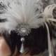 GREAT GATSBY Inspired Headpiece Headband Fascinator Antique Silver Ox Ivory Feather Roaring 20's Wedding Bridal Hair Accessories Flapper