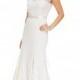Betsy & Adam Illusion Lace Belted Gown