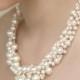 Bridal Pearl Statement Necklace And Pearl Cluster Dangly Earrings And Pearl Bracelet Wedding Jewelry Set