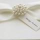 Satin Pearl Wedding Invitations With Luxury Satin Ribbons And A Crystal Cluster Embellishment