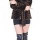 Dark coffee faux leopard print mink fur women hip-length coat