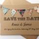 Save The Date Fabric Bunting Wedding Invitation, Country Fete Rustic Summer Wedding Kraft Card