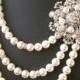 Statement Wedding Necklace, Pearl Bridal Jewelry, Vintage Style Bridal Necklace, Rhinestone Wedding Necklace, Flower Necklace, BOUQUET