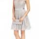 Betsy & Adam Illusion Foiled Lace Belted Dress