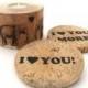 Wood Tealight Holder with two elephants in love   two birch wood coasters - set