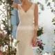 Lace Trumpet V-back V-neck Sleeveless Wedding Dress - Promdresshouse.com