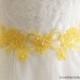 Yellow Pearl And Sequined Lace Sash , Yellow Headband , Yellow Head Tie, Bridal Yellow Sash, Bridesmaid Yellow Sash
