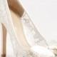 Sheer White Lace Peep Toe Wedding Shoe.