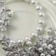 White Pearl Bridal Necklace Vintage Wedding Jewelry Swarovski Crystal Flower Wedding Necklace SABINE GARDEN