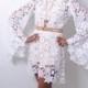 Bohemian Hippie Lace Wedding Dress. White CROCHET LACE DRESS Bell Sleeve - Boho Wedding Dress - Mini Length Hippy Hippie Vintage Inspired