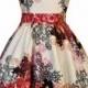Red Rose Floral Collage On Cream Tea Dress