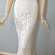 Vintage Style Victorian WEDDING Dress Crochet Ivory LACE Bohemian Wedding Dress Sheer Plunging Back Wedding Gown Cap Sleeve M