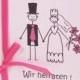 Hochzeitseinladung - Witziges Brautpaar - 10 x 10 cm - Pink