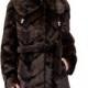 Faux dark coffee mink fur with black stripes women long coat