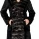 Faux black mink cashmere with chinchilla fur edge women long coat