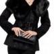 Black suede with faux beaver fur large collar and hat short suede coat
