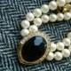 Pearl And Black Rhinestone Demi Parure , Dressy Costume Jewelry