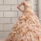 Luxury Champagne Organza Twirled Puff Lace Up Wedding Ball Gown