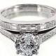 FINE JEWELRY DiamonArt Cubic Zirconia Sterling Silver Baguette Bridal Ring Set