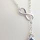 Sapphire Blue Teadrop And Silver Infinity Lariat Necklace. Lariat Necklace. Necklace. Gift For Her. Bridesmaid Jewelry. Christmas Gift