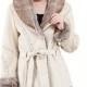 Beige suede with gray faux rabbit fur short suede coat