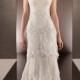 Straps Dramatic V-neck Lace Over Wedding Dresses with Layered Scalloped Skirt