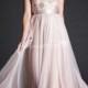A Line Lace Scallop Neck Sleeveless Long Blush Bridesmaid Dress
