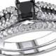 1 CT. T.W. Diamond Bridal Ring Set in Sterling Silver (GH I2-I3) - Black/White