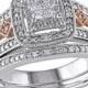 1/4 CT. T.W. Princess and Round Diamond Bridal Ring Set in Sterling Silver (GH I2-I3) - Pink
