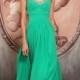 Attractive A-line Halter Neckline Natural Waist Full Length Green Evening Gown