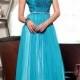 Attractive A-line Spaghetti Straps Raised Waist Blue Long Pleated Evening Formal Dress with Beadings