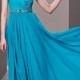 Attractive A-line V-neck Cap Sleeves Natural Waist Full Length Blue Evening Dress / Formal Dress With Beadings