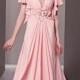 Attractive A-line V-neck Short Sleeves Floor Length Pink Evening Dress With Beaded Flowers