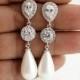 Pearl Earrings Bridal Jewelry Pearl Wedding Jewelry Cubic Zirconia Posts White Pearl Large Teardrops Crystal Wedding Earrings