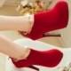 Fashion Round Toe Stiletto High Heel Zipper Ankle Chains Red PU Martens Boots - Women's Apparel Trendy