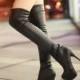 Spring Autumn Round Toe Stiletto High Heel Slip On Over The Knee White PU Martens Boots - Women's Apparel Trendy