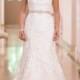 Fit and Flare Illusion Lace Bateau Neckline Wedding Dresses with Open V-back