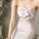 Shimmer Silk Strapless A-line Long Bridesmaid Gown with Empire Bodice and Bow Detail